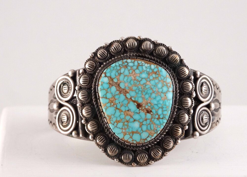 Navajo Silver & Turquoise Bracelet by Calvin Martinez — Morning Star Gallery